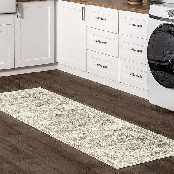 nuLOOM Machine Washable Vintage Medallion Area Rug, 2' x 8', Brielle Grey