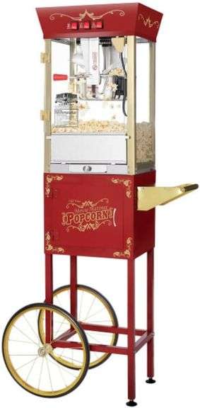 Matinee Popcorn Machine with Cart - 8oz Popper with Stainless-Steel Kettle, Warming Light, and Acces