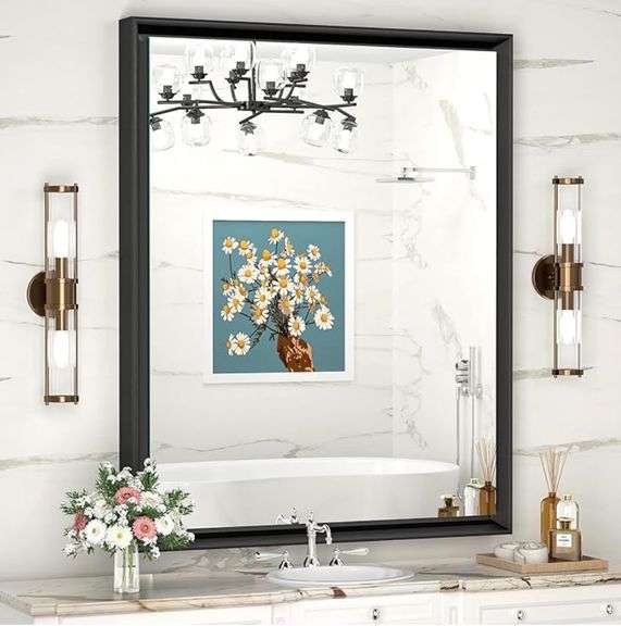 Black Bathroom Mirror for Wall Metal Framed Wall Mirror Size 610mm x 910mm