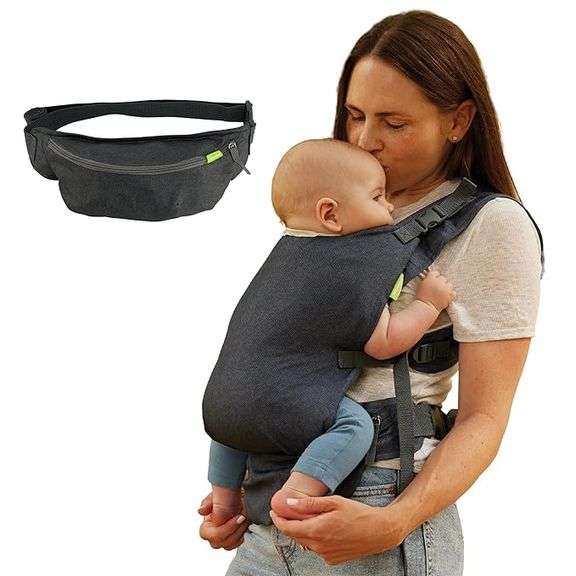 Infantino Fold & Go 2-in-1 Baby Carrier, Compact & Lightweight, Adjustable, for Babies 12-40lbs, Gra
