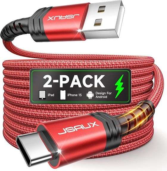 JSAUX USB C Cable [2-Pack 6.6ft], USB A to USB Cord Fast Charging for iPhone 17, iPhone Air, iPhone 