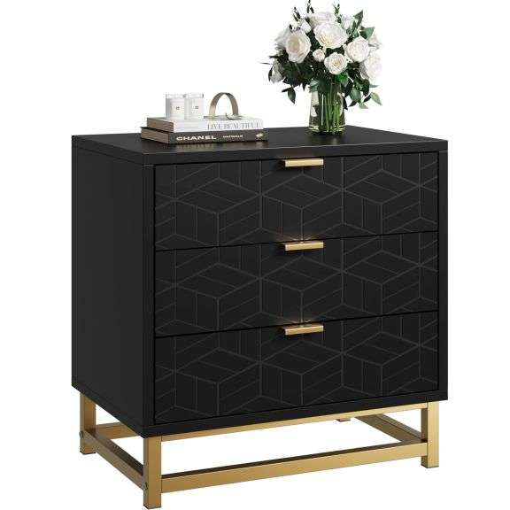 Garvee Black 3 Drawer Dresser, Large Dresser for Bedroom, Wood Dresser with 3 Large Drawers, Modern 