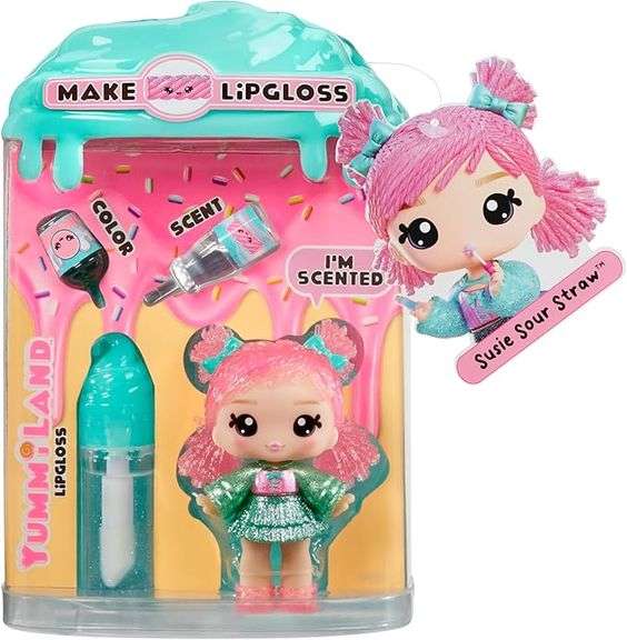 Yummiland Lip Gloss Doll - Susie Sour Straw, with DIY Lip Gloss Kit, Ages 4+