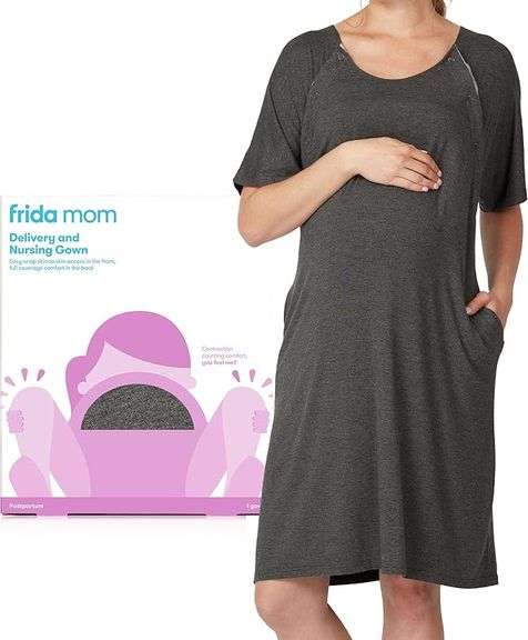 Frida Mom Labor and Delivery Gown for Hospital, Easy-Snap, Tagless Nursing Gown with Skin-to-Skin Ac