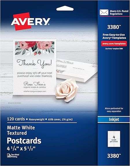 Avery Printable Postcards, 4.25" x 5.5", Textured White, 120 Blank Postcards for Inkjet and Laser Pr