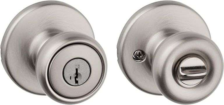 Kwikset Tylo Entry Door Knob with Lock and Key, Secure Keyed Handle Exterior