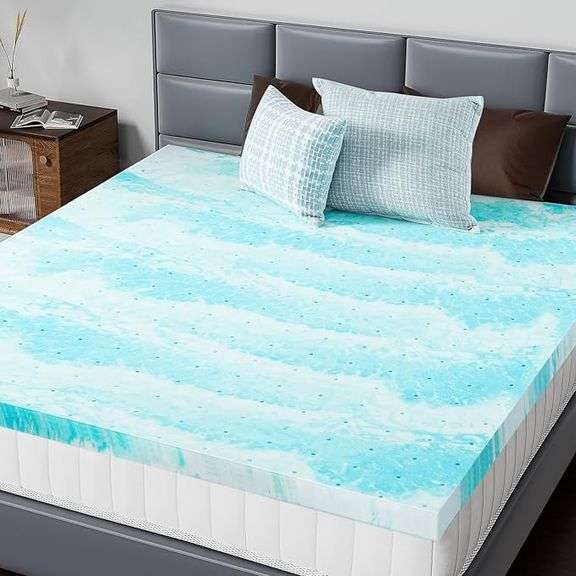 Memory Foam Mattress Topper Queen, 2 Inch Thick Gel Infused Bed Toppers for Queen Size Bed