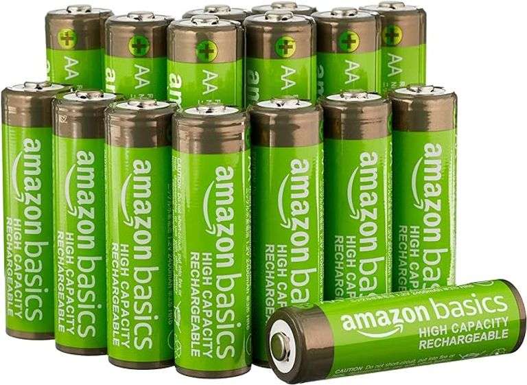 Amazon Basics 16-Pack Rechargeable AA NiMH High-Capacity Batteries, 2400 mAh