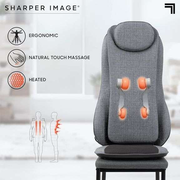 Sharper Image Smartsense Shiatsu Realtouch Massaging Chair Pad with Extra Cushion, Soothing Heat, 4 