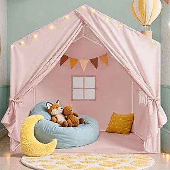Kids Tent, Play Tent with Star Lights, Large Play Tents with 2 Windows, Kids Playhouse Indoor & Outd