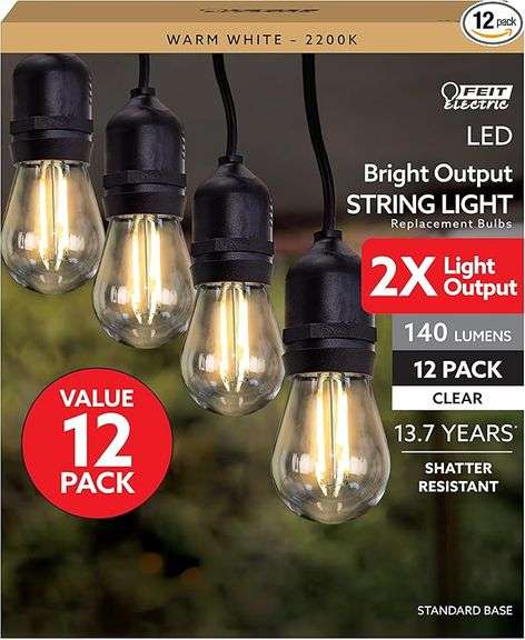 Feit Electric S14 LED Filament Light Bulbs, High Output, 2200K Warm White, 140 Lumens