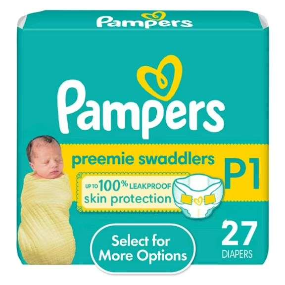 Pampers Swaddlers Baby Diapers Size Preemie, 27 Count