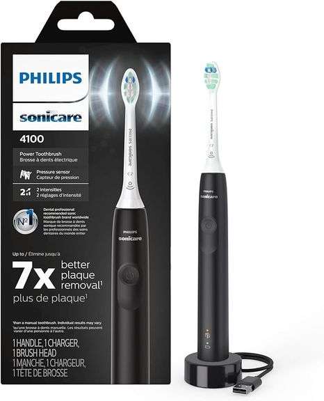Philips Sonicare 4100 Rechargeable Electric Toothbrush, with Pressure Sensor, 2 Intensity Settings, 