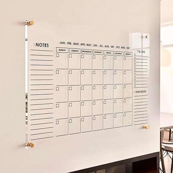 Large Oversize Crystal Clear Acrylic Wall Calendar Dry & Erase Board | 36" X 24" | Monthly Family Ca